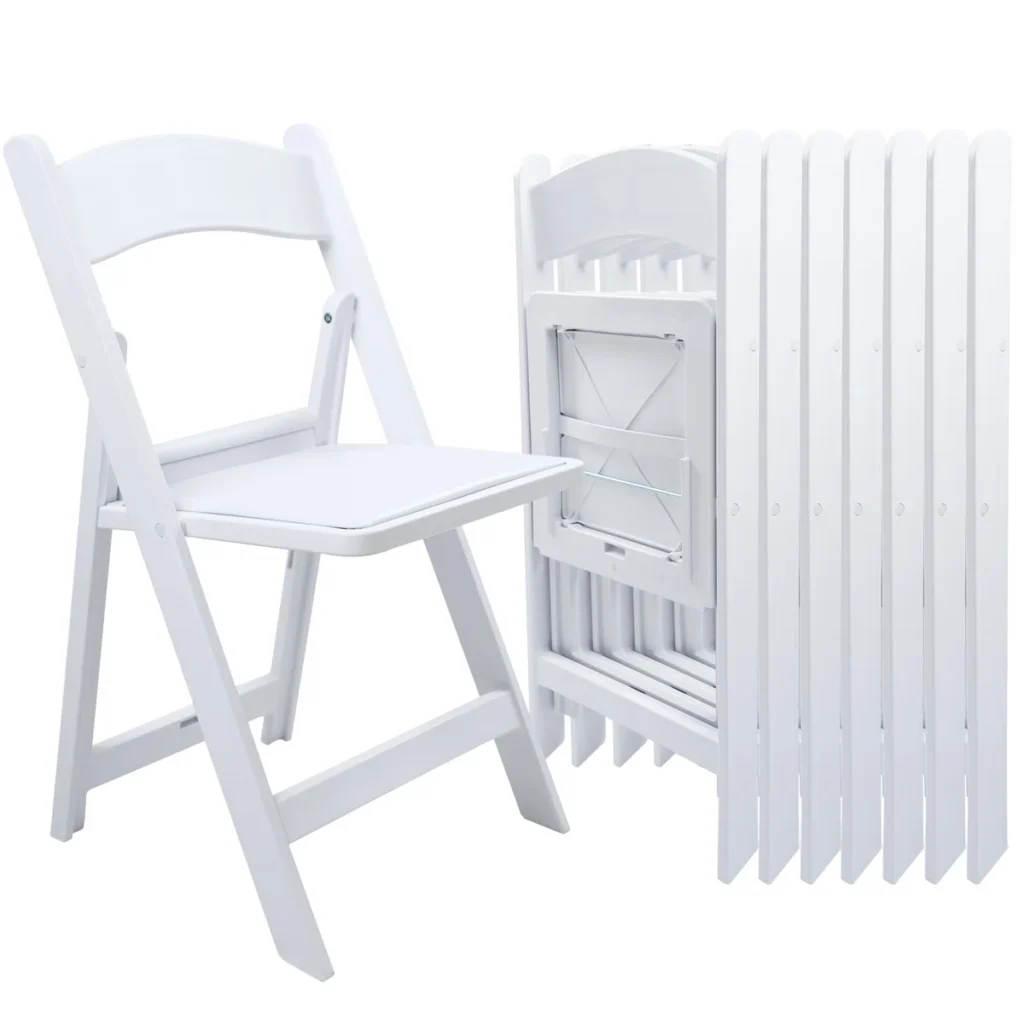 White Resin Folding Chair with Cushion